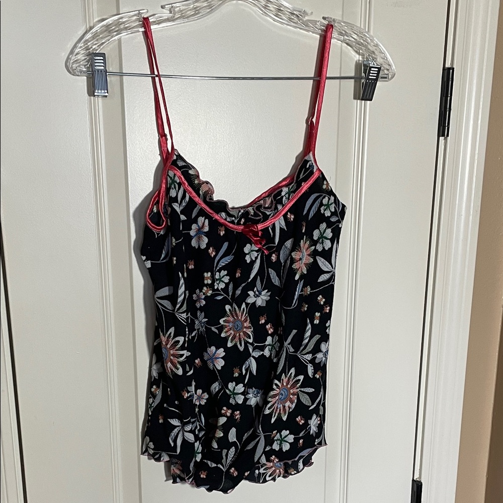 Elegant Floral Camisole with Red Accents